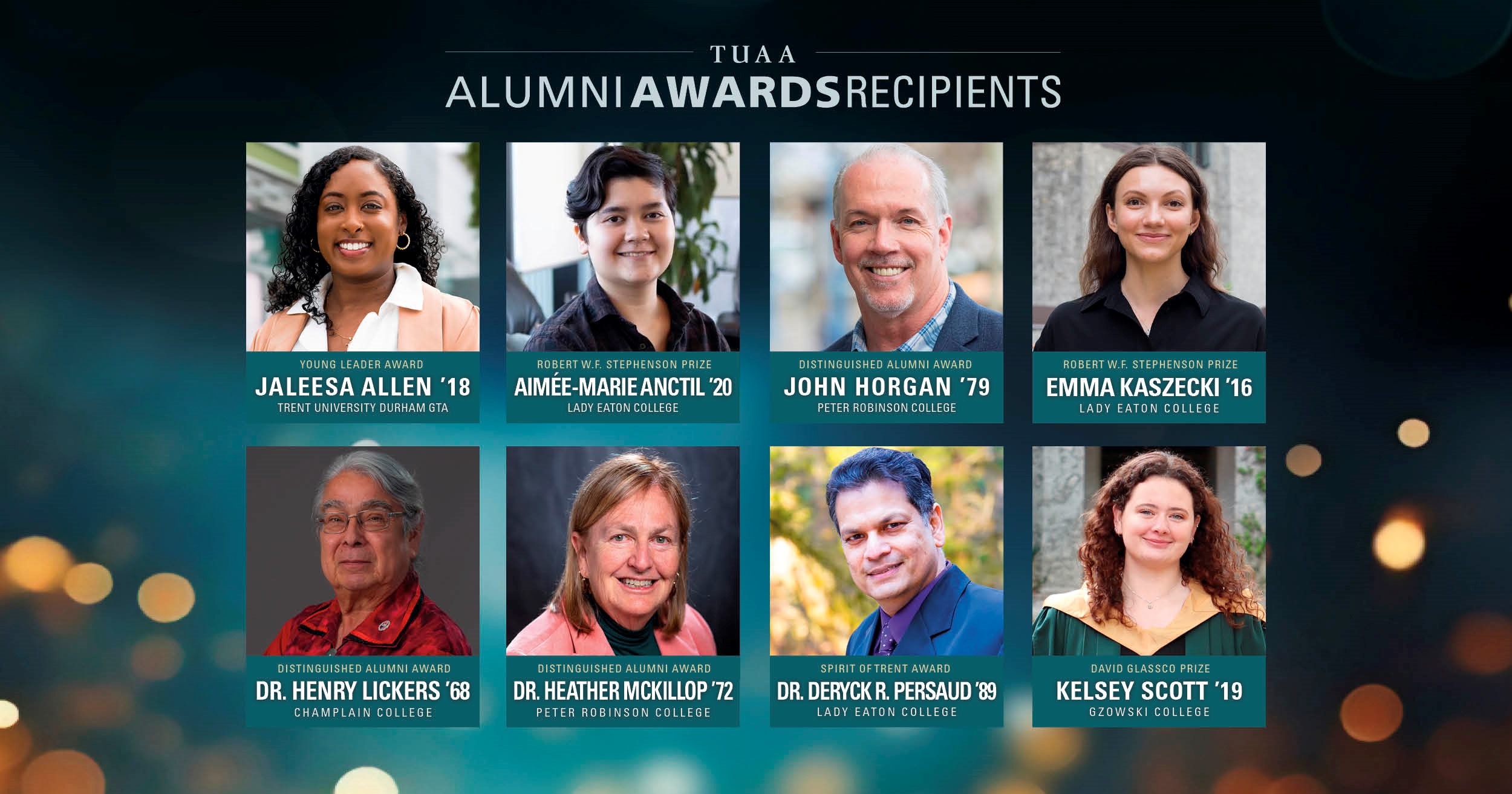 Headshots of 8 alumni award recipients