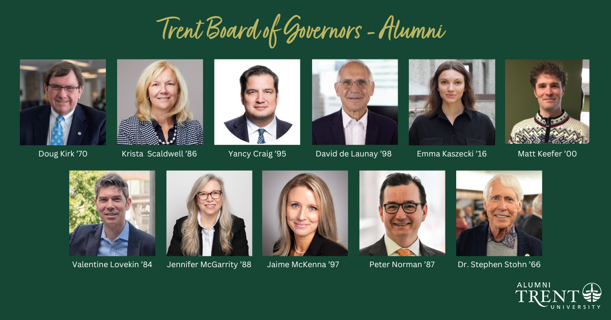 Headshots of 11 memebers of the Trent Board of Governors - Alumni