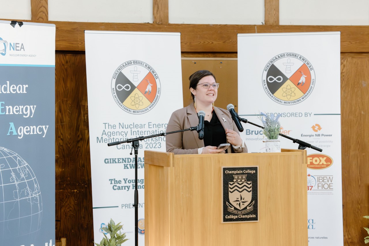 Emily Whetung at podium