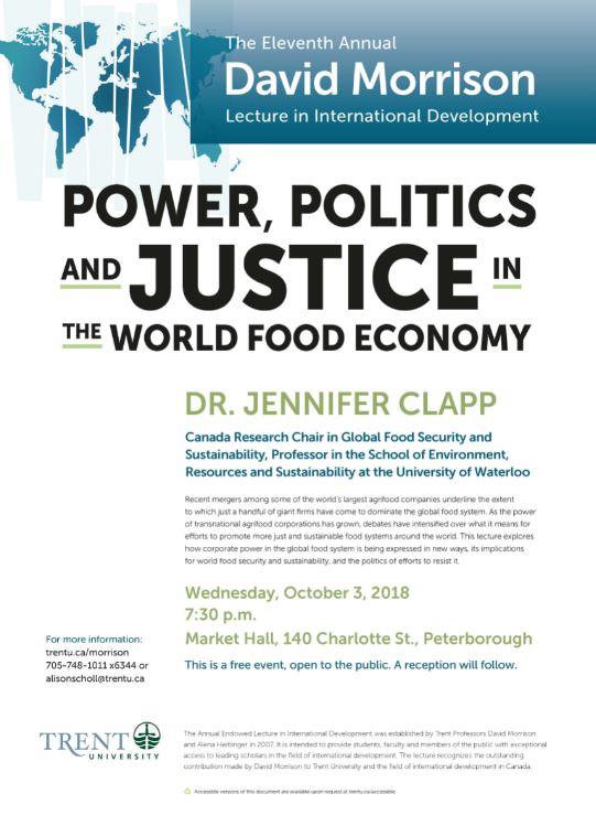 Power, Politics and Justice in the world food economy - The 2018 Morrison Lecture series topic