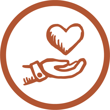 A cartoon depiction of a hand held out with a heart over it, symbolizing giving