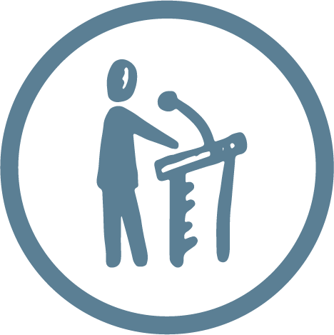 Icon of person standing giving a lecture