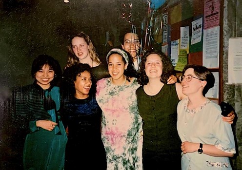 1992-93 TISA Executive: (left to right, front row) Dr. Vipa Tiranutti ’91, Silvia Caicedo ’91, Holly Buchanan ’91, Christine Harmston ’91, Chantal Wolf ’91, (back row) Anne Marie Sheppard ’91, Dr. Edward Hudson ’91.
